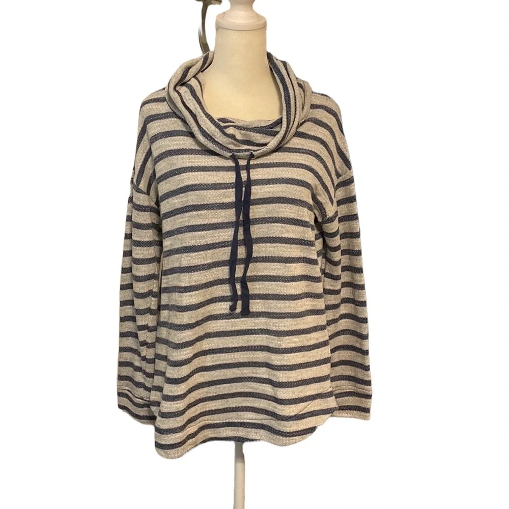 SUNDAY cowl neck lightweight knit striped pullover